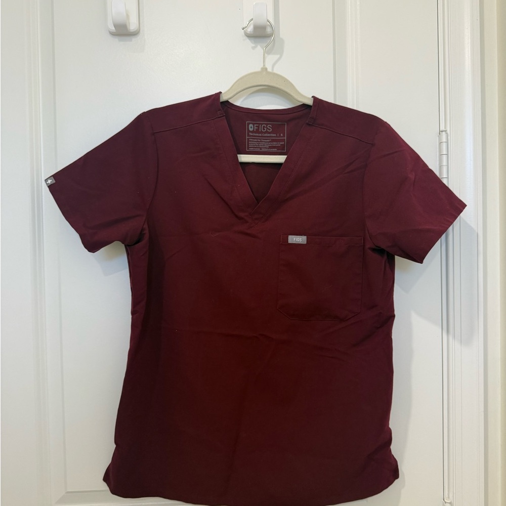Figs Maroon V-Neck Medical Scrub Top